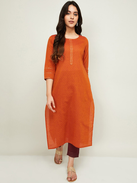 

Melange by Lifestyle Women Orange & Rust Red Solid Kurta with Palazzos