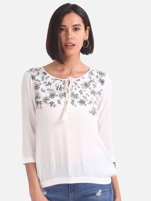 

Cherokee Women White Printed Blouson Top