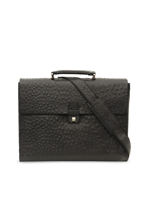 

Da Milano Unisex Black Textured 13 Inch Leather Laptop Bag