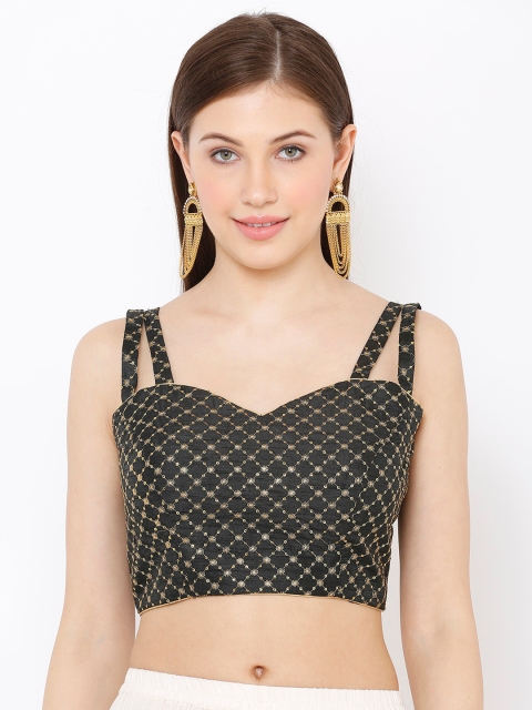

SALWAR STUDIO Women Black Embroidered Readymade Saree Blouse