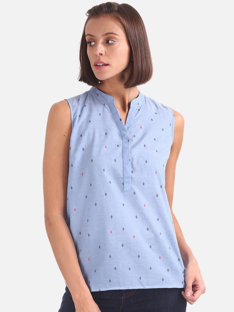 

Cherokee Women Blue Printed Pure Cotton Top