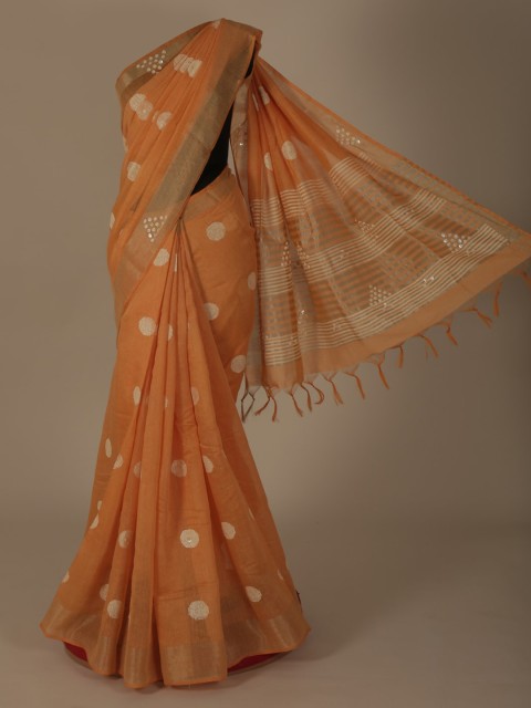 

Pothys Orange & Beige Linen Blend Woven Design Saree