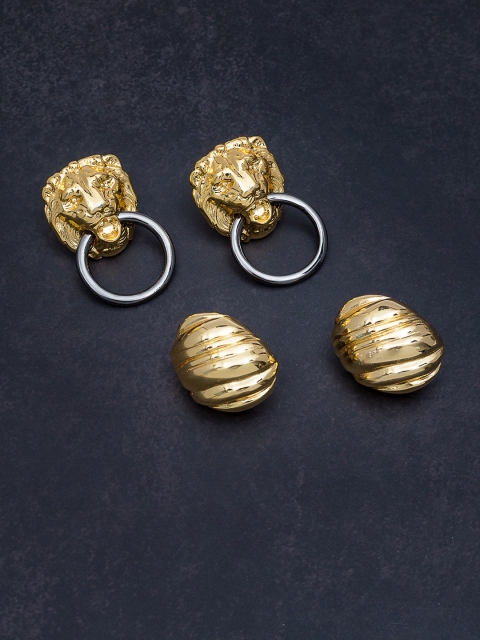 

Golden Peacock Pack Of 2 Gold-Toned & Black Contemporary Drop Earrings