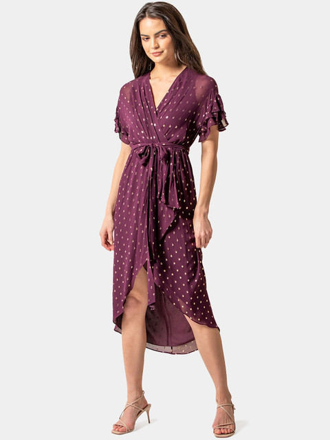 

Forever New Women Purple Printed Wrap Dress