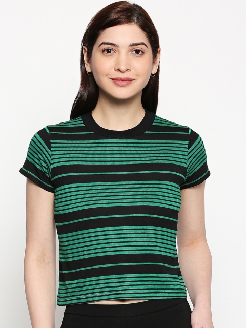 

inocenCia Women Green & Black Striped Round Neck T-shirt