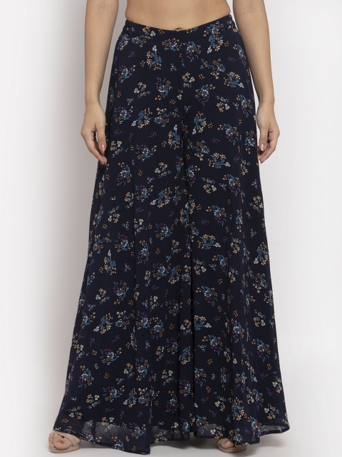 

Just Wow Women Navy Printed Flared Leg Palazzos, Navy blue