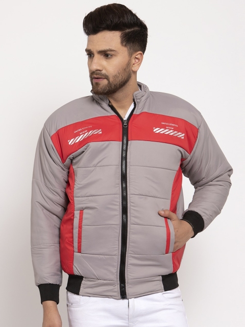 

KLOTTHE Men Grey Printed Windcheater Puffer Jacket