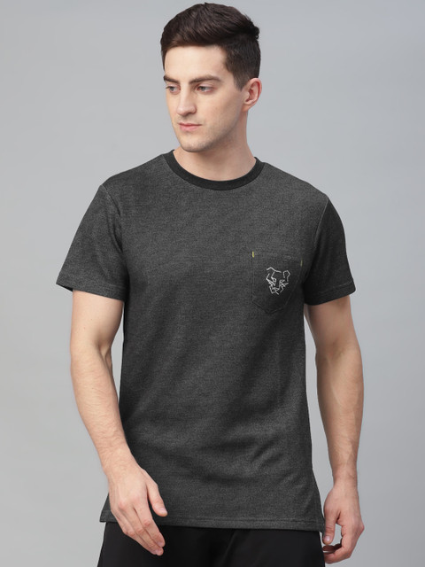 

ASICS Men Black Solid Round Neck T-shirt