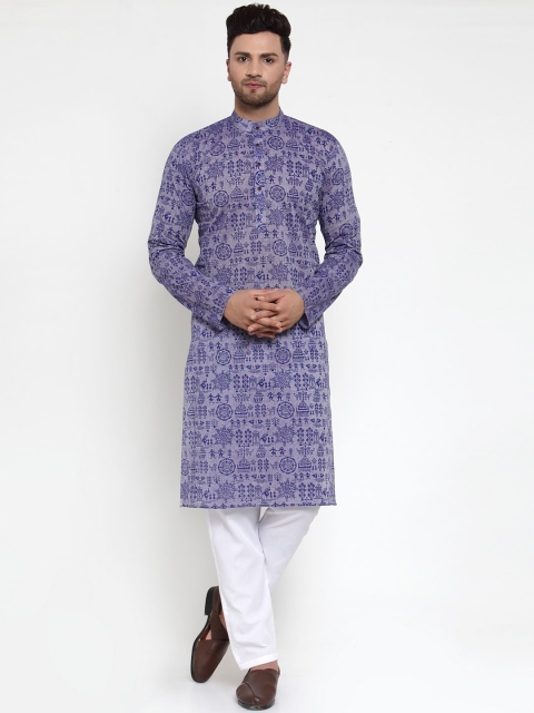 

Jompers Men Purple & White Printed Kurta with Pyjamas