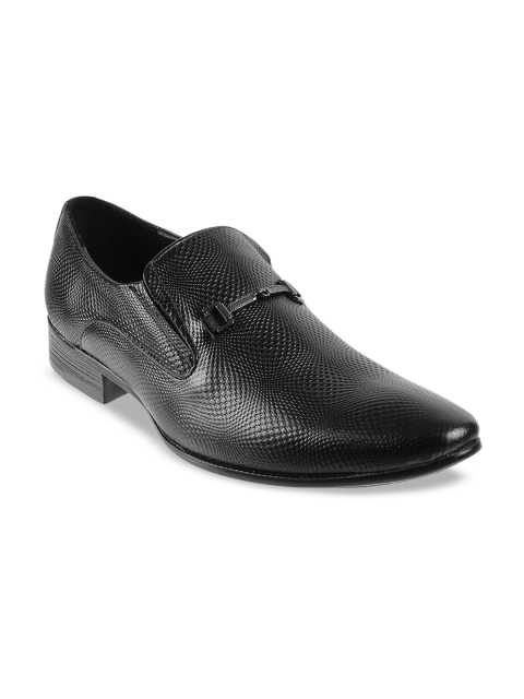

Metro Men Black Textured Leather Formal Slip-On Shoes