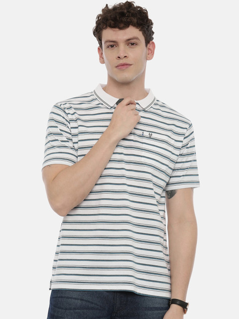 

Classic Polo Men Grey Striped Polo Collar T-shirt