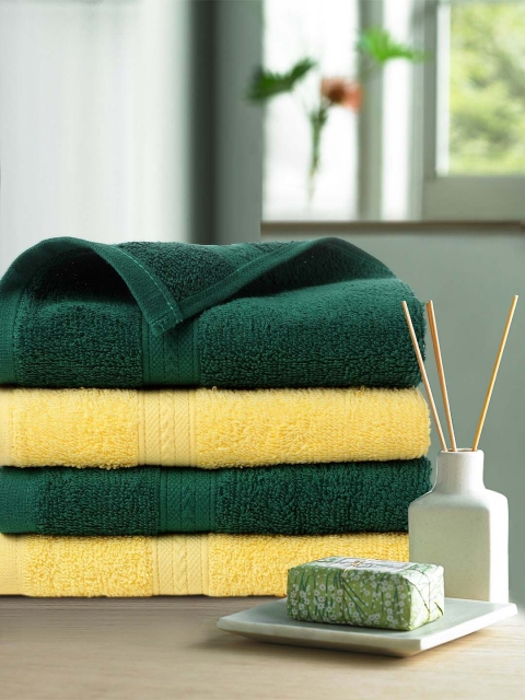 

Trident Pack Of 4 Solid 400 GSM Noon Hand Towels, Green