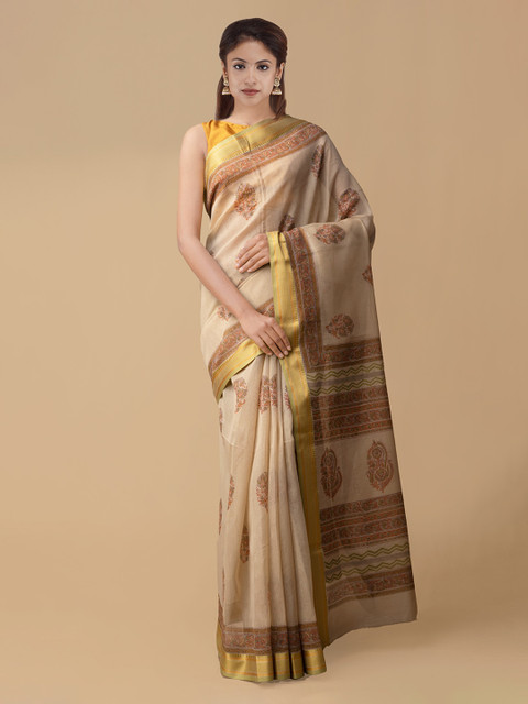 

Unnati Silks Brown Pure Avnee Chanderi Cotton Saree