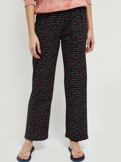 

max Women Black & Pink Straight-Fit Printed Lounge Pants