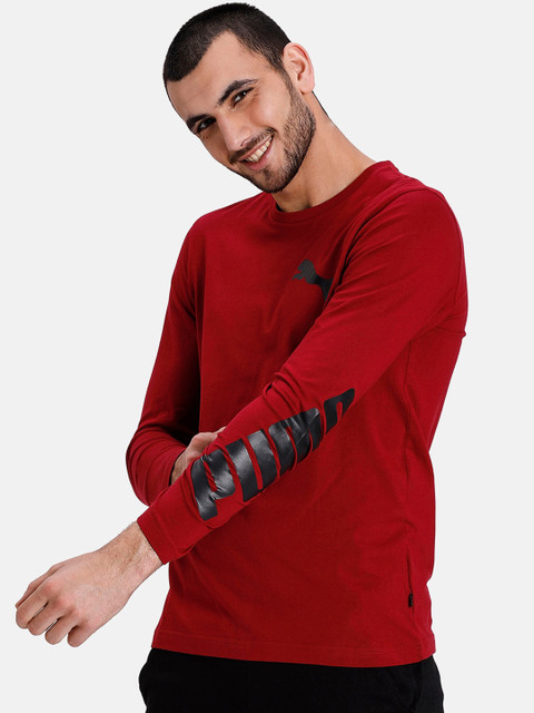 

Puma Men Red & Black Printed Big Logo LS Tee