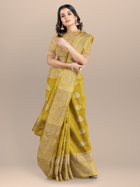 

BharatSthali Mustard Pure Silk Woven Design Banarasi Saree