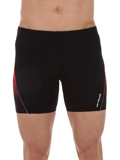 

Nabaiji By Decathlon Men Black & Red Colourblocked Swim Shorts