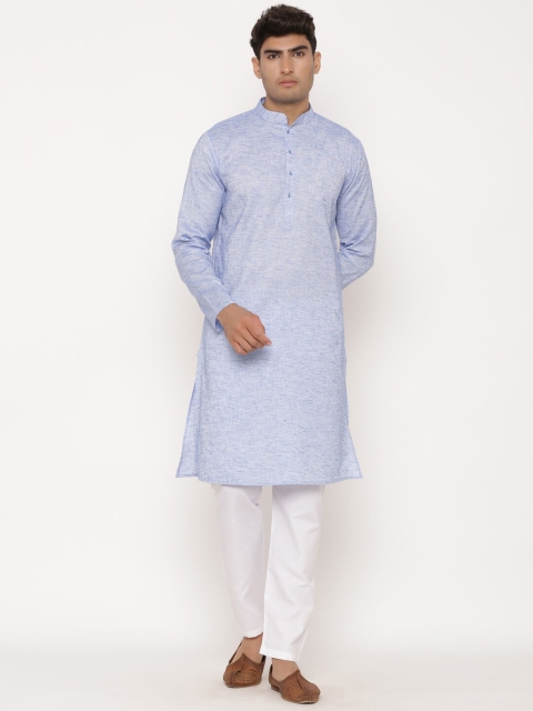 

Tistabene Men Blue & White Woven Design Kurta with Pyjamas