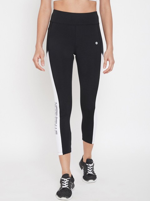 

Athleto Women Black & White Colourblocked Quick Dry Training Tights