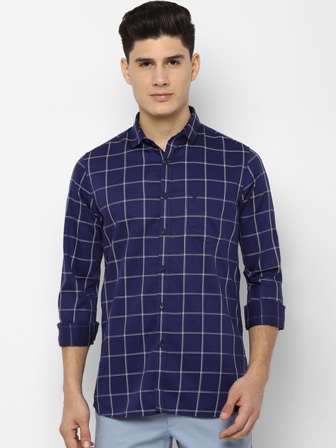 

Allen Solly Men Navy Blue Slim Fit Checked Casual Shirt
