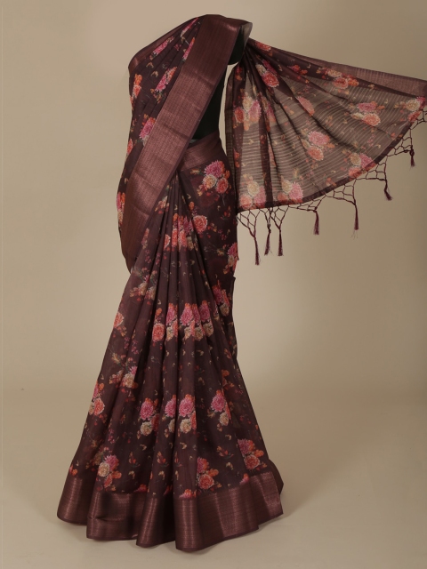 Pothys Brown Woven Design Linen Blend Saree
