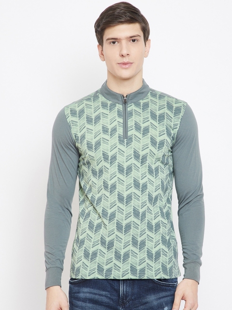 

Adobe Men Green Printed Mandarin Collar T-shirt