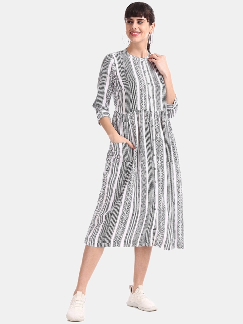 

Bronz Women White Printed A-Line Dress