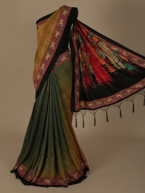 

Pothys Green & Beige Jute Silk Colourblocked Saree