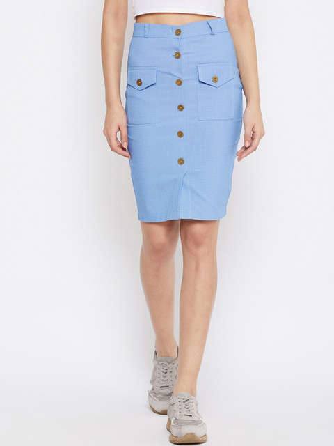 

Rider Republic Women Blue Solid Knee-Length Denim Pencil Skirt