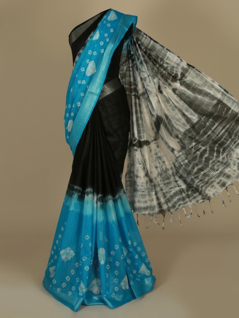 

Pothys Black & Blue Linen Blend Printed Saree