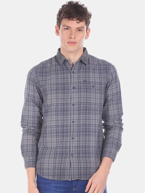 Ed Hardy Men Grey & Black Regular Fit Checked Casual Shirt