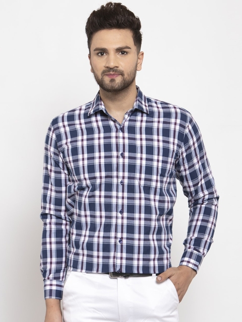 

JAINISH Men Navy Blue Regular Fit Checked Casual Shirt
