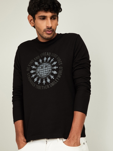 

Smiley World Men Black Printed Round Neck T-shirt