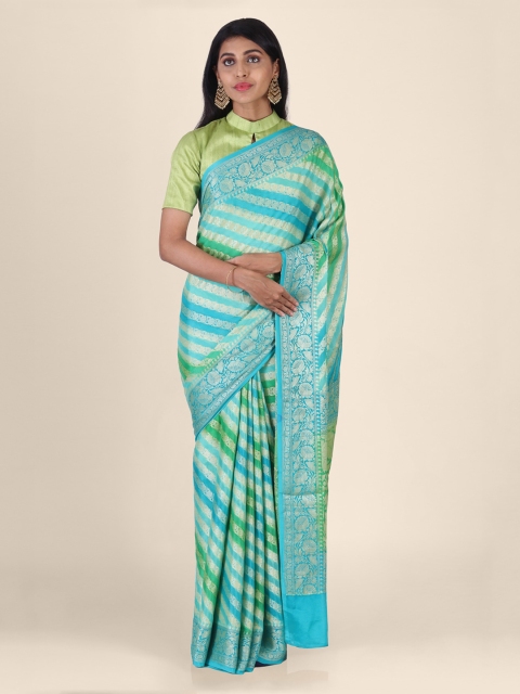 

Shruti and Mangaaysh Green & Blue Pure Georgette Woven Design Banarasi Handloom Saree