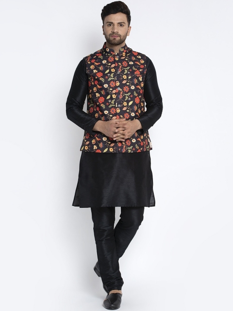 

Benstoke Men Black & Red Printed Kurta with Pyjamas & Nehru Jacket