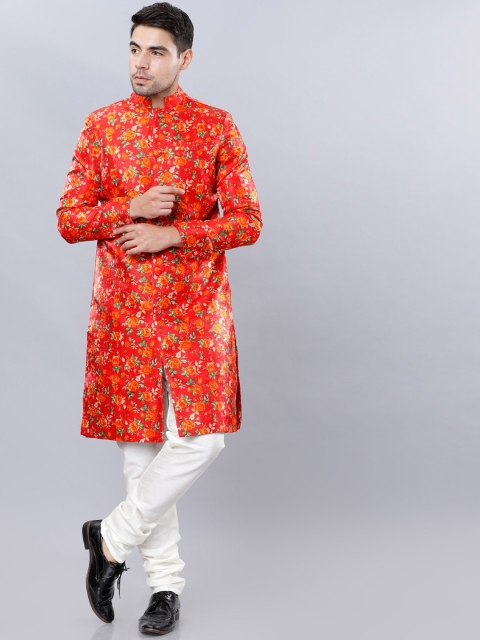 

Svanik Men Red Floral Printed Sherwani