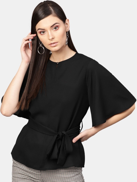 

DIVA WALK EXCLUSIVE Women Black Solid Cinched Waist Top
