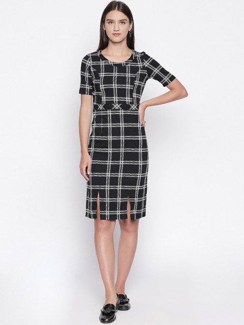 

Mesmerize Women Black Checked Sheath Dress