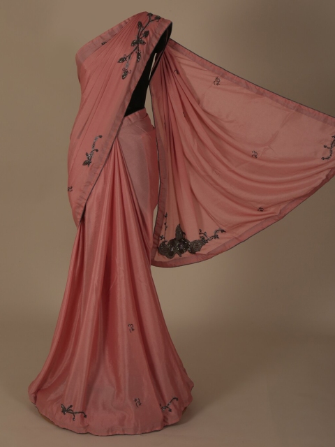 

Pothys Pink Solid Poly Georgette Saree