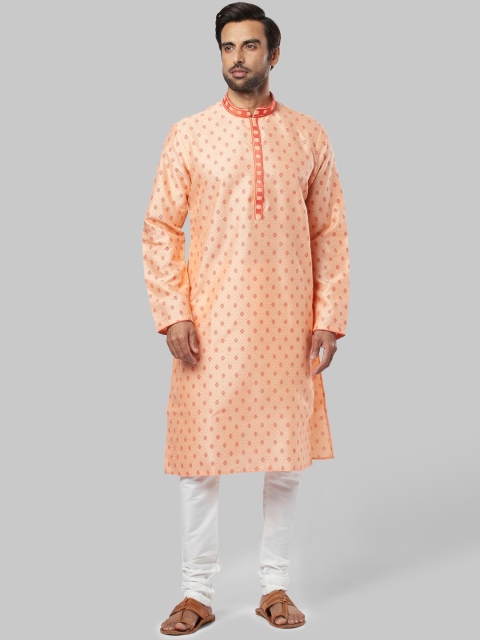 

Ethnix by Raymond Men Orange Woven Design Straight Kurta