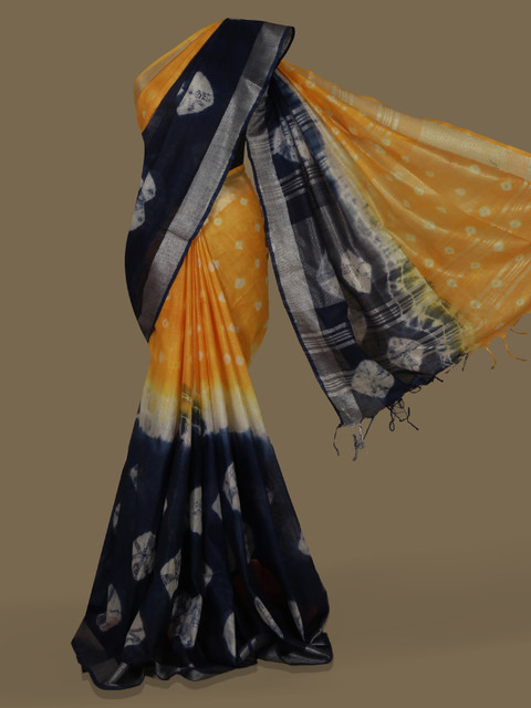 

Pothys Yellow & Blue Linen Blend Woven Design Saree