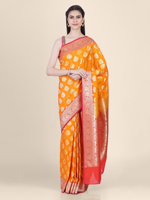 

Shruti and Mangaaysh Orange Silk Blend Woven Design Banarasi Saree