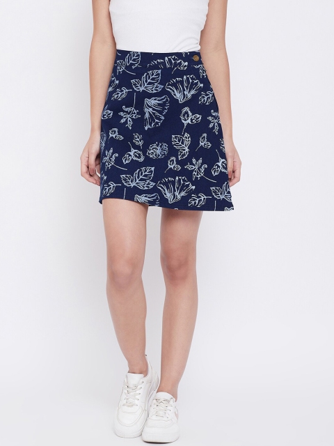 

Rider Republic Women Blue Floral Printed Denim Mini A-Line Skirt