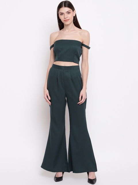 

Capybara Women Green Solid Crop Top With Palazzos