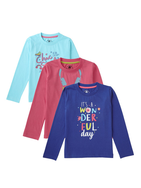 

Cub McPaws Girls Pack Of 3 Printed Round Neck T-shirt, Navy blue