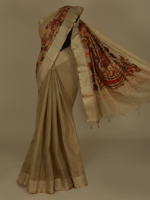 

Pothys Cream-Coloured Solid Tissue Saree