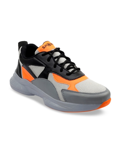 

mr.wonker Men Orange & Blue Colourblocked Mesh Mid-Top Sneakers