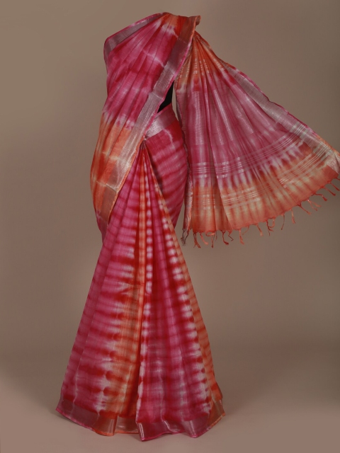

Pothys Pink & Orange Linen Blend Woven Design Saree