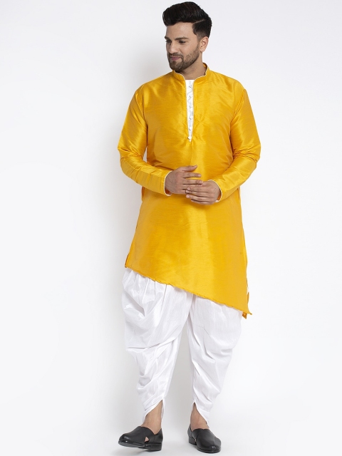 

Benstoke Men Yellow & White Self Design Kurta with Dhoti Pants