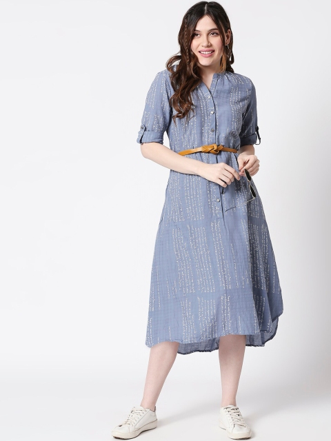 

TERQUOIS Women Grey Printed Pure Cotton A-Line Dress